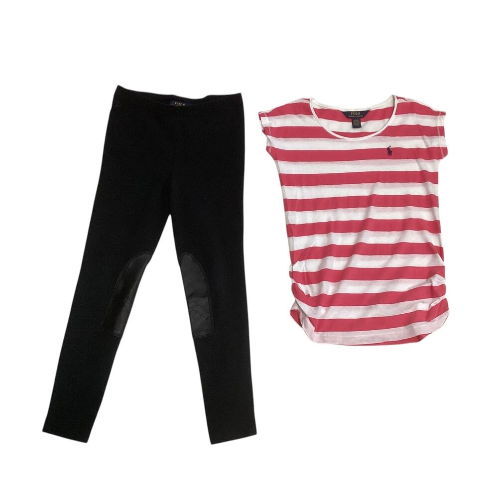 Ralph‎ Lauren Jodhpur Legging & Red White Tee Pony Logo size M Girls